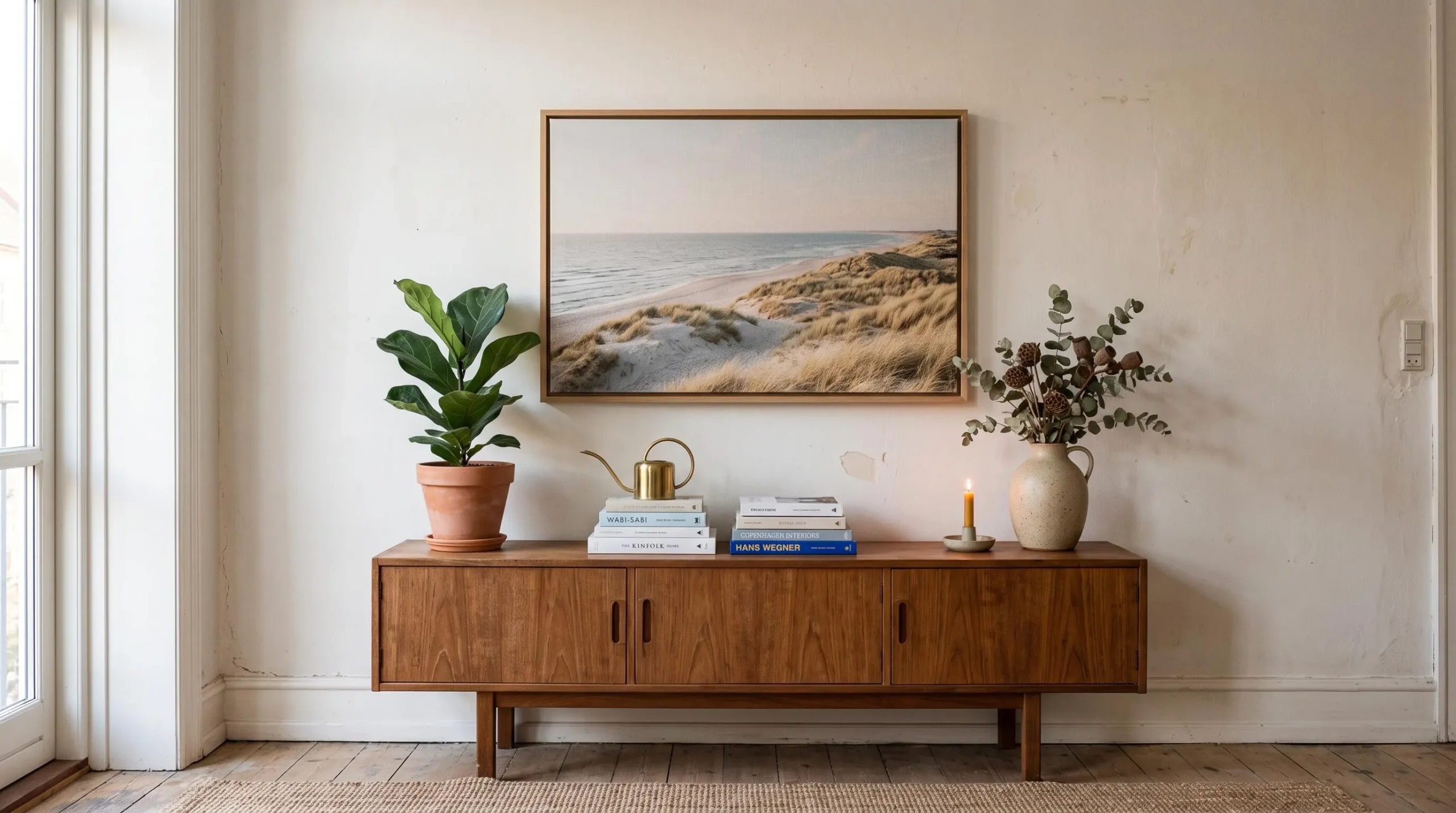 Une photo sur toile à texture fine intégrée harmonieusement dans un mur décoré d'un intérieur.